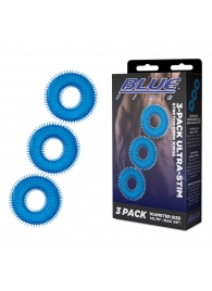 Комплект из трех голубых колец для эрекции 3-Pack Ultra-Stim Stretch Cock Rings - BlueLine - в Королеве купить с доставкой
