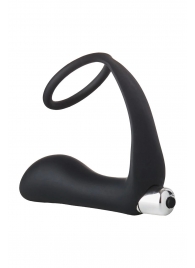 Черное эрекционное кольцо с вибропробкой Vibrating Anal Plug With Cockring - Dream Toys - в Королеве купить с доставкой