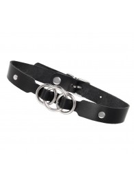 Черный кожаный ошейник со связанными кольцами - Pecado - купить с доставкой в Королеве