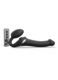 Черный безремневой страпон Multi Orgasm Size M с клиторальной стимуляцией - Strap-on-me - купить с доставкой в Королеве
