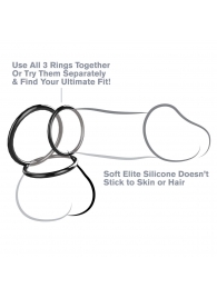 Набор из трех черных эрекционных колец Silicone 3-Ring Stamina Set - Pipedream - в Королеве купить с доставкой