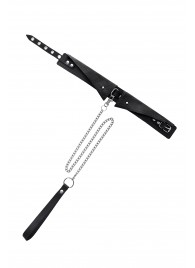 Черный кожаный ошейник-воротник с поводком - Pecado - купить с доставкой в Королеве