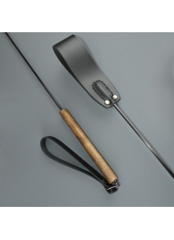 Черный кожаный стек с деревянной рукоятью - 69 см. - Sitabella - купить с доставкой в Королеве