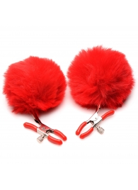 Красные зажимы на соски с помпонами Pom Pom - XR Brands - купить с доставкой в Королеве