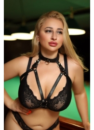 Черная кожаная сбруя с ошейником plus size из нежной кожи - БДСМ Арсенал - купить с доставкой в Королеве