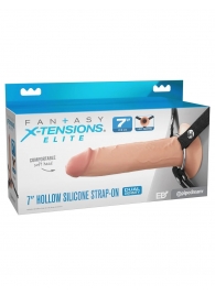 Телесный полый страпон на черных ремнях Hollow Silicone Strap-on - 17,8 см. - Pipedream - купить с доставкой в Королеве