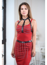 Черно-серебристая портупея-юбка plus size с цепочками - БДСМ Арсенал - купить с доставкой в Королеве