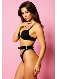 Эффектный черный пояс из лаковой эко-кожи - БДСМ Арсенал - купить с доставкой в Королеве