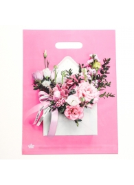 Розовый пакет с цветочным принтом и вырубной ручкой (40х31 см) - Сима-Ленд - купить с доставкой в Королеве