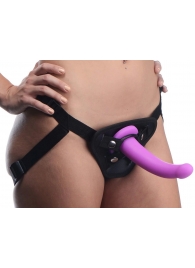 Лиловый поясной страпон Navigator Silicone G-Spot Dildo with Harness - 17,8 см. - XR Brands - купить с доставкой в Королеве