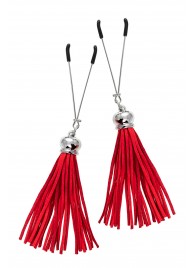 Зажимы на соски «Вилки» с красными кисточками из замши - Pecado - купить с доставкой в Королеве