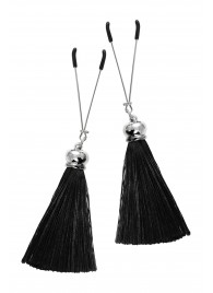 Зажимы на соски «Вилки» с черными кисточками из шелка - Pecado - купить с доставкой в Королеве