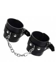 Черные однослойные наручники из натуральной кожи с цепочкой - Pecado - купить с доставкой в Королеве
