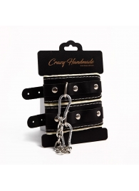 Черные скругленные наручники с мягкой бежевой подкладкой - Crazy Handmade - купить с доставкой в Королеве