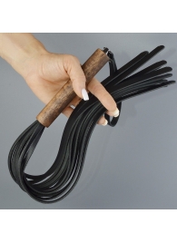 Черная кожаная плеть с деревянной рукоятью - 58 см. - Sitabella - купить с доставкой в Королеве