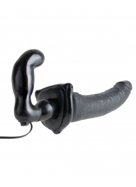 Черный страпон с вагинальной пробкой Deluxe Vibrating Penetrix Strap-On - 19 см. - Pipedream - купить с доставкой в Королеве