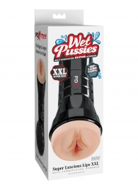 Телесный мастурбатор-вагина в черной колбе Super Luscious Lips XXL - Pipedream - в Королеве купить с доставкой