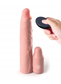 Телесная вибронасадка на член 3  Vibrating Mega X-tension with Remote - 22,9 см. - Pipedream - в Королеве купить с доставкой