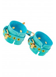 Голубые однослойные кожаные наручники - Pecado - купить с доставкой в Королеве