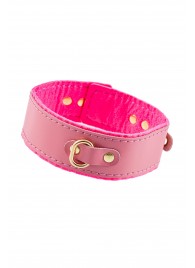 Розовый двуслойный кожаный ошейник с подкладкой из фетра - Pecado - купить с доставкой в Королеве