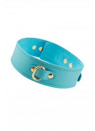 Голубой кожаный однослойный ошейник с прошивкой - Pecado - купить с доставкой в Королеве