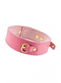 Розовый кожаный однослойный ошейник с прошивкой - Pecado - купить с доставкой в Королеве