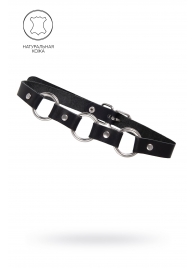 Черный кожаный чокер-ошейник с тремя кольцами - Pecado - купить с доставкой в Королеве