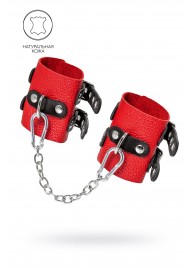 Красно-черные мягкие наручники с двумя ремешками с люверсами - Pecado - купить с доставкой в Королеве