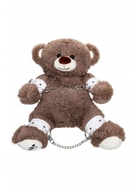 Бондажный набор: бурый мишка с белыми оковами и наручниками - Pecado - купить с доставкой в Королеве