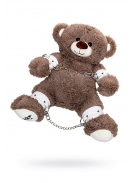 Бондажный набор: бурый мишка с белыми оковами и наручниками - Pecado - купить с доставкой в Королеве