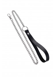 Поводок с ручкой из черной натуральной кожи и карабином для ошейника - Pecado - купить с доставкой в Королеве