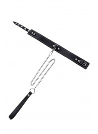 Кожаный двухслойный ошейник с белой строчкой и поводком - Pecado - купить с доставкой в Королеве