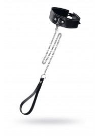 Кожаный двухслойный ошейник с белой строчкой и поводком - Pecado - купить с доставкой в Королеве