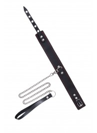 Кожаный двухслойный ошейник с красной строчкой и поводком - Pecado - купить с доставкой в Королеве