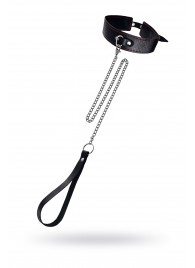 Кожаный двухслойный ошейник с красной строчкой и поводком - Pecado - купить с доставкой в Королеве