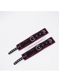 Черно-розовые кожаные оковы с розовой строчкой - Crazy Handmade - купить с доставкой в Королеве