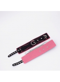Черно-розовые кожаные оковы с розовой строчкой - Crazy Handmade - купить с доставкой в Королеве