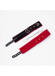 Черно-красные оковы с красной строчкой Sex - Crazy Handmade - купить с доставкой в Королеве