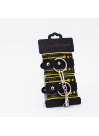 Черно-желтые кожаные наручники с жёлтой строчкой - Crazy Handmade - купить с доставкой в Королеве