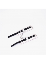 Бело-красные кожаные наручники - Crazy Handmade - купить с доставкой в Королеве