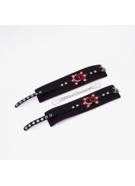 Черные кожаные оковы с красным декором и строчкой - Crazy Handmade - купить с доставкой в Королеве