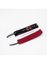 Черные кожаные оковы с красным декором и строчкой - Crazy Handmade - купить с доставкой в Королеве