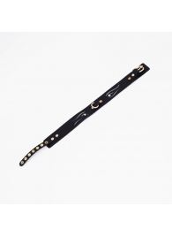 Черный кожаный ошейник с золотистой фурнитурой - Crazy Handmade - купить с доставкой в Королеве