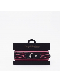 Черно-розовый кожаный ошейник с розовой строчкой - Crazy Handmade - купить с доставкой в Королеве