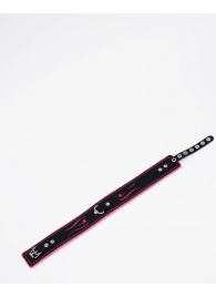 Черно-розовый кожаный ошейник с розовой строчкой - Crazy Handmade - купить с доставкой в Королеве