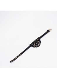 Черный фигурный кожаный ошейник с золотистой фурнитурой - Crazy Handmade - купить с доставкой в Королеве