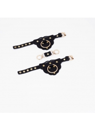 Черные наручники с золотистой фурнитурой - Crazy Handmade - купить с доставкой в Королеве