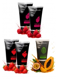 Набор из 5 съедобных лубрикантов JUJU (клубника х 2, малина х 2, тропические фрукты) - JuJu - купить с доставкой в Королеве