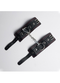 Черные кожаные наручники с красной строчкой - Crazy Handmade - купить с доставкой в Королеве