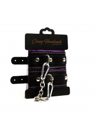 Черно-фиолетовые скругленные наручники с мягкой подкладкой - Crazy Handmade - купить с доставкой в Королеве